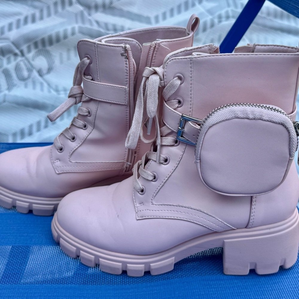 Shoe Dazzle Pink Combat Boots with Side Pouch